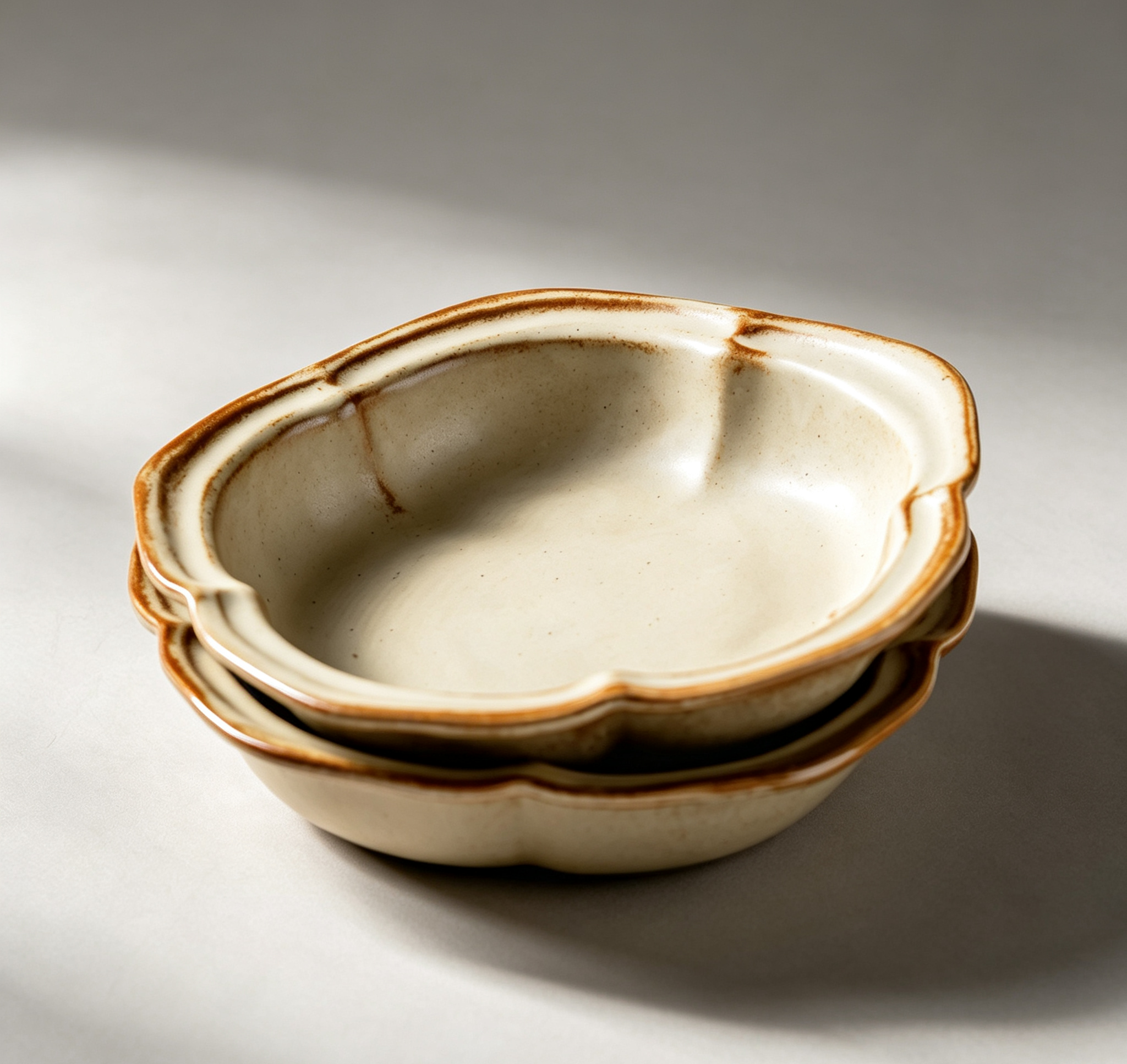 Vintage Distressed Floral Rim Rough Ceramic Deep Bowl