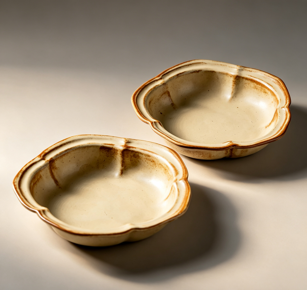 Vintage Distressed Floral Rim Rough Ceramic Deep Bowl