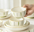 Green & Grey Willow Leaf Underglaze Ceramic Tableware Set