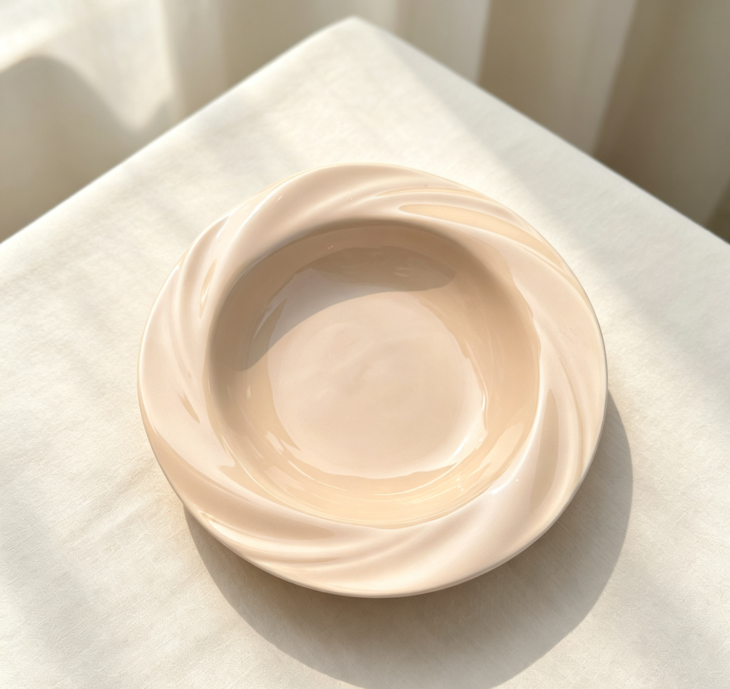 Morandi Swirl Textured Ceramic Deep Plate