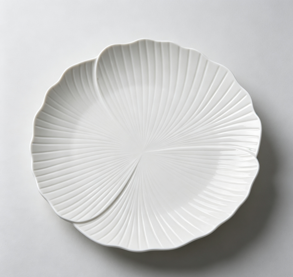 Pure White Petal Radial Textured Ceramic Western Dinner Plate