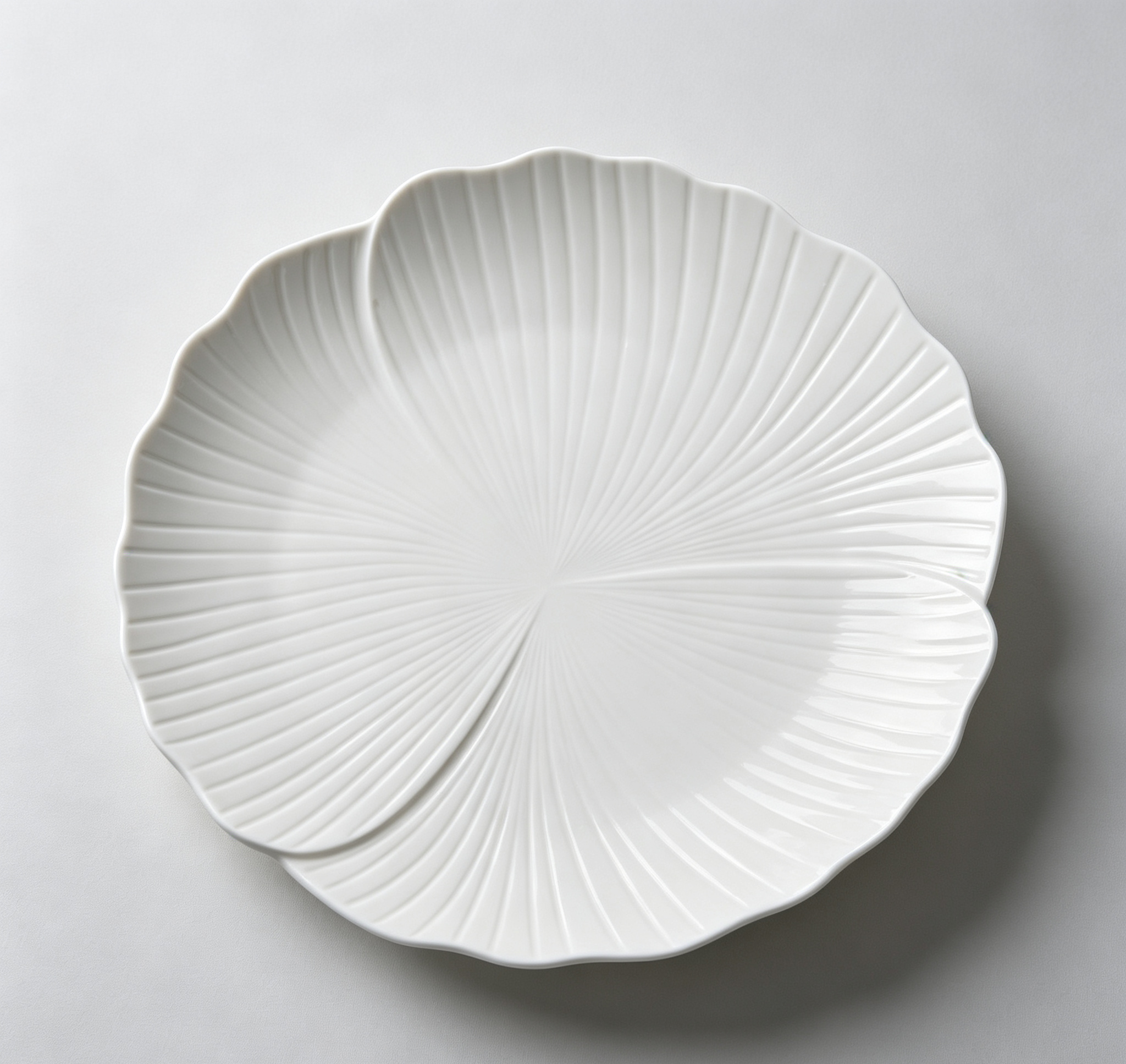 Pure White Petal Radial Textured Ceramic Western Dinner Plate