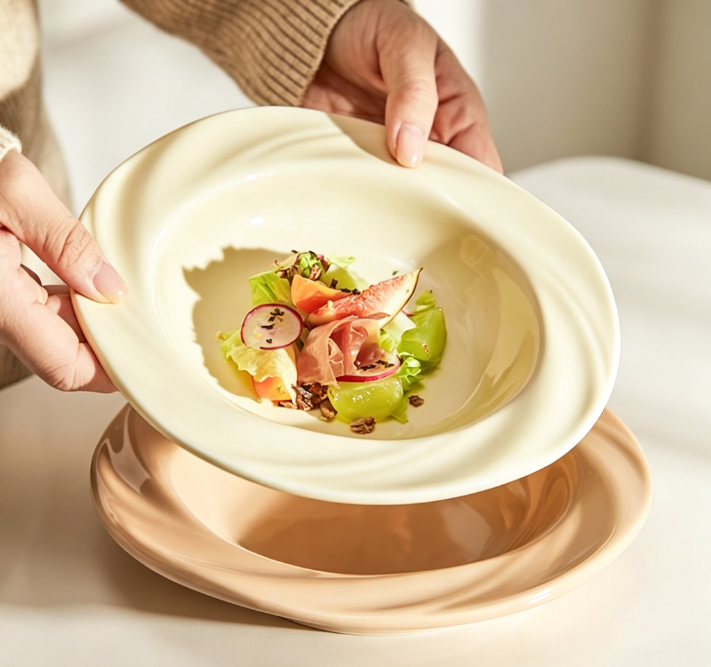 Morandi Swirl Textured Ceramic Deep Plate