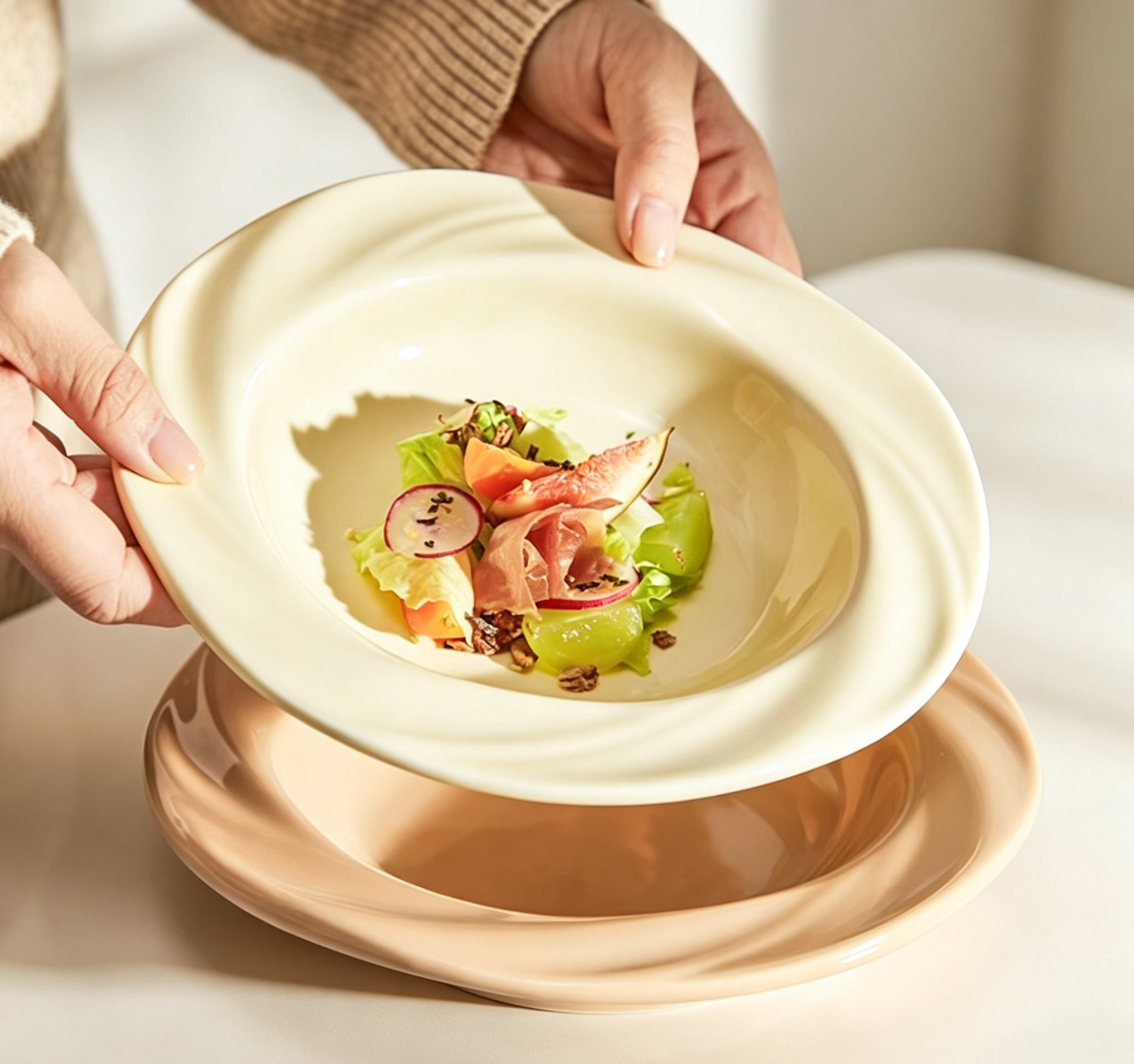 Morandi Swirl Textured Ceramic Deep Plate