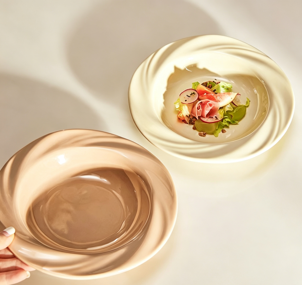 Morandi Swirl Textured Ceramic Deep Plate
