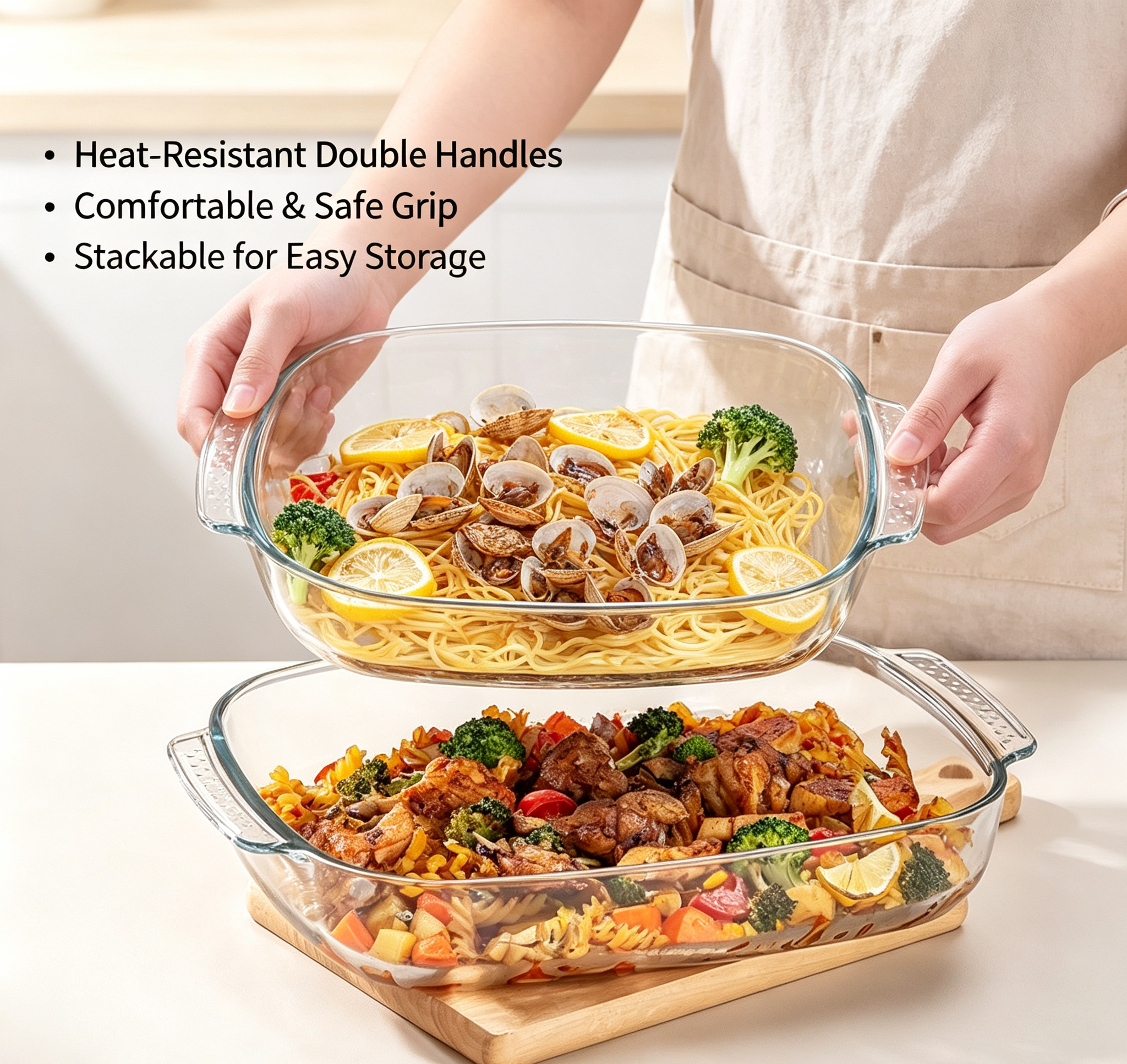 High Borosilicate Double Handle Glass Baking Dish