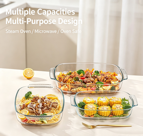 High Borosilicate Double Handle Glass Baking Dish