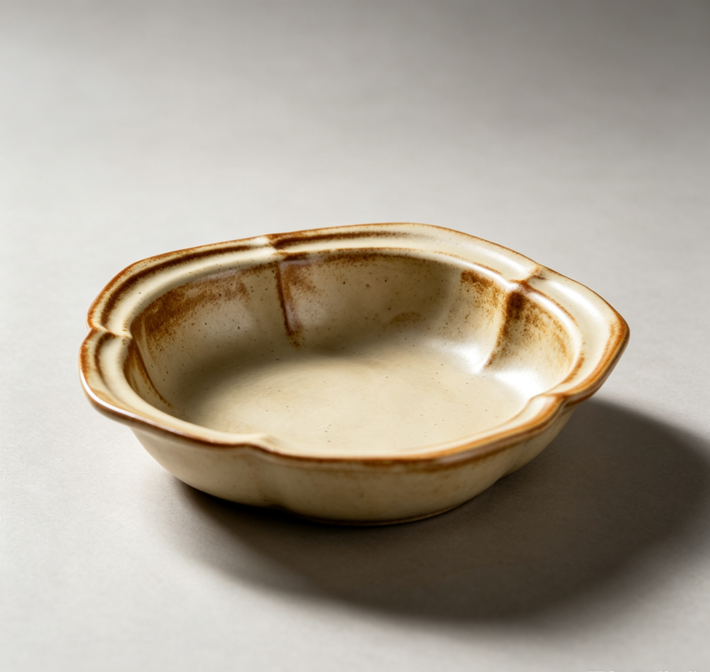 Vintage Distressed Floral Rim Rough Ceramic Deep Bowl