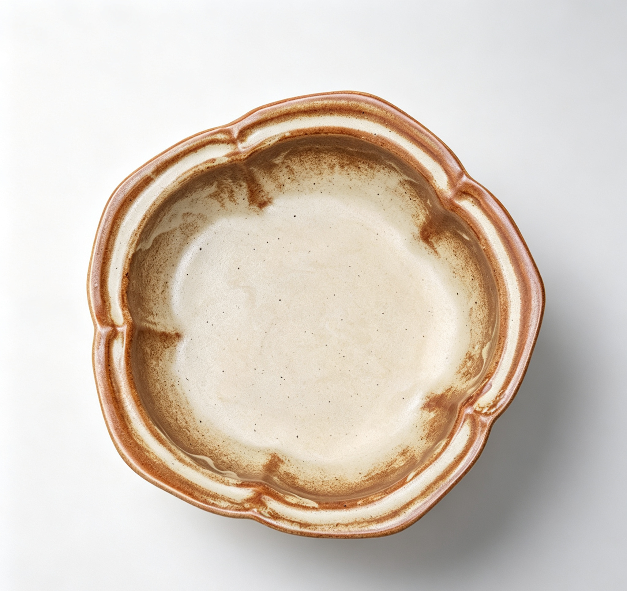 Vintage Distressed Floral Rim Rough Ceramic Deep Bowl